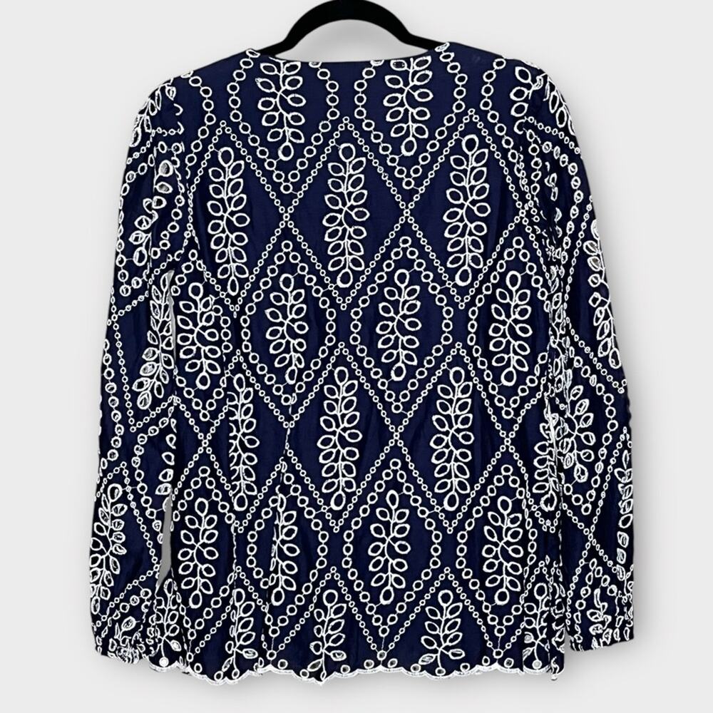 NWOT BOSTON PROPER Navy and White Eyelet Beaded Embellished Tunic Top Size XS - Picture 3 of 7